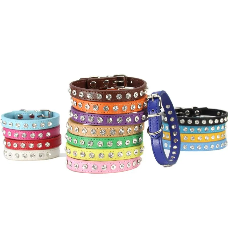 Puppy Dog Collar Crystal Hot Bling Rhinestone Pu Leather Puppy Cat Collars Necklace Neck Strap Personality Pet Products Collar