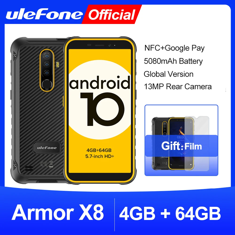 Promo Ulefone Armor X8 Rugged Waterproof Smartphone Android10 5.7-inch Cell Phone 4GB 64GB  ip68 Octa-core  NFC 4G LTE Mobile Phone