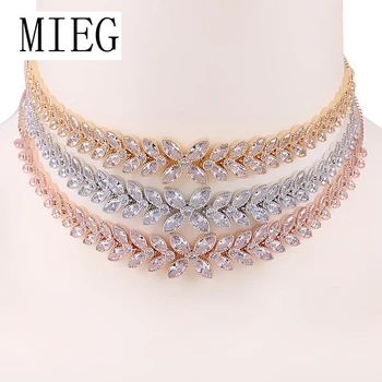 

MIEG Brand Floral Flower Cubic Zirconia Adjustable Shinning Zircon CZ Chokers Collar Necklaces for Women