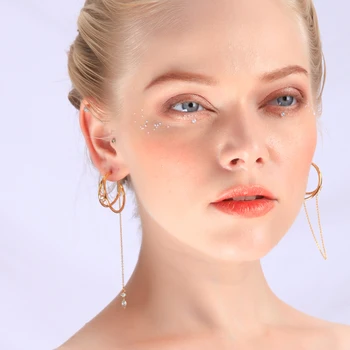

Statement Korean Jewelry Gold Color Zirconia Drop Earrings Long Allergy Free Moon Earrings Fashion Jewelry