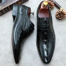 2019 Autumn 100% Genuine Leather Oxfords Formal Shoes Men Alligator Skin Pointed Toe Business Wedding Dress Shoes
