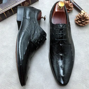 

2019 Autumn 100% Genuine Leather Oxfords Formal Shoes Men Alligator Skin Pointed Toe Business Wedding Dress Shoes