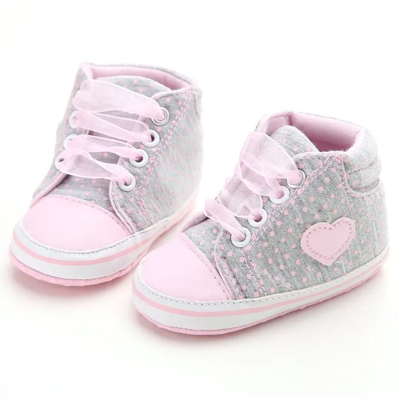 Fashion Infant Newborn Baby Girls Polka Dots Heart Autumn Lace-Up First Walkers Sneakers Shoes Toddler Classic Casual Shoes 13