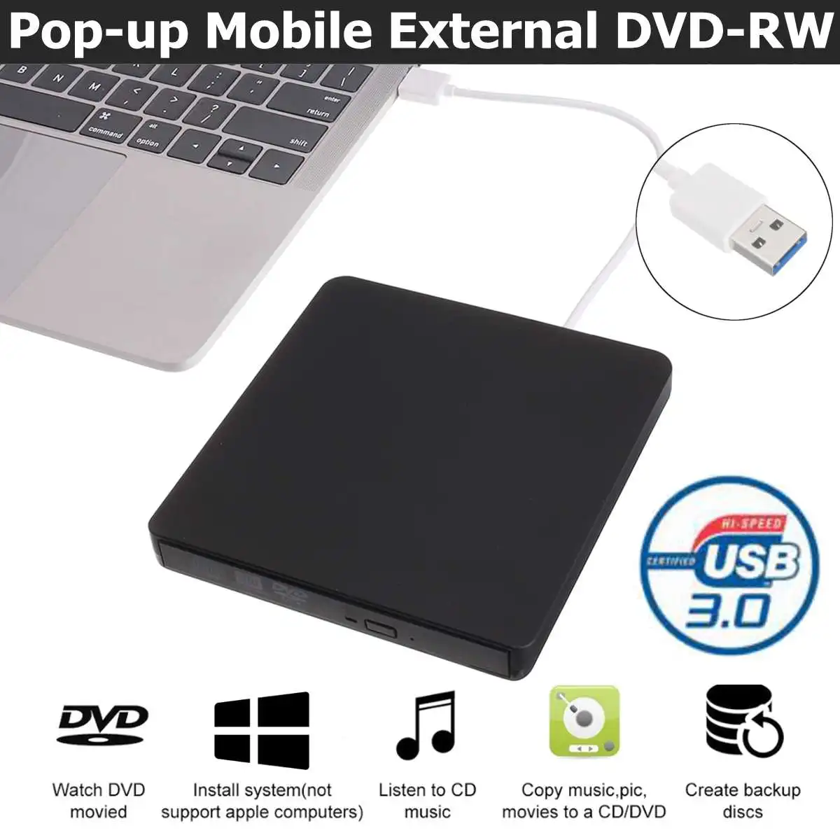 Тип C USB 3,0 внешний DVD/CD/VCD горелки RW SVCD привод плеер оптический привод для ПК/Apple ноутбук/ОС/Windows