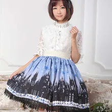 Принцесса Сладкая Лолита Юбки с оригинальным принтом синий и черный готический церкви леди Лолита кружева половина длины юбки для женщин GZWY093