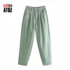 catonATOZ 2248 Women's Cargo Pants Green Pleated Mom Jeans High Waist Loose Jeans Harem Boyfriend Pants Casual Trousers ► Photo 2/6