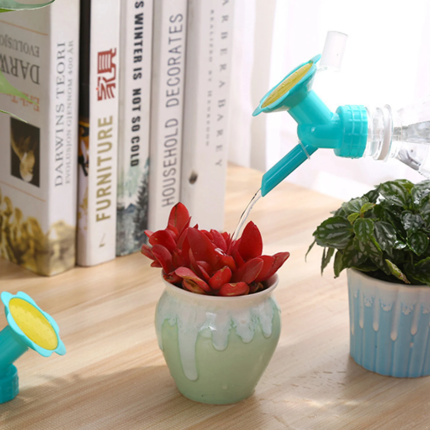 Mini Plastic Watering Can Spout Bottle Cap Dual Head Sprinkler Nozzle Indoor Plant Watering Can Garden Sprinkler Tool watering can