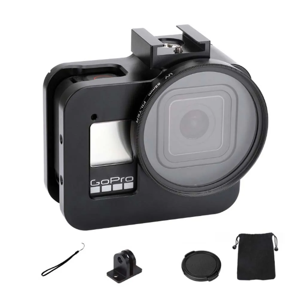 Black JINSERTA алюминиевый сплав защитный чехол для GoPro Hero 8 черная металлическая рамка клетка+ УФ фильтр объектива для Go Pro 8 аксессуары для камеры - Цвет: Black