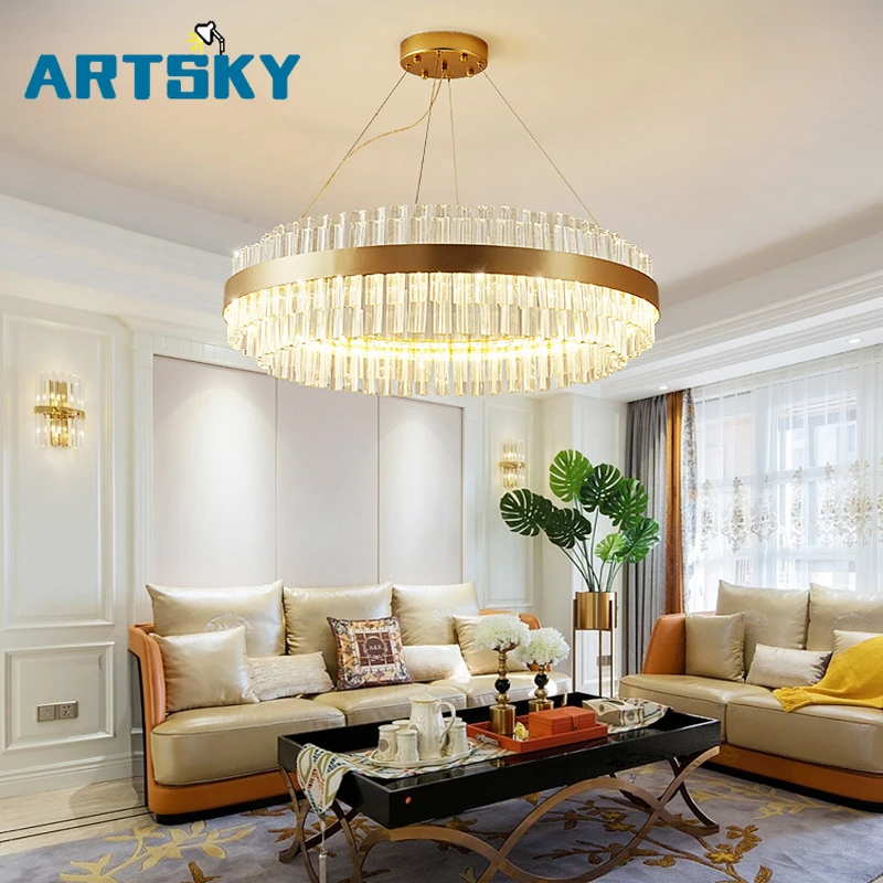 

Modern Crystal Chandelier Simple Circular Creative Art Living Room Study Metal Nordic Lighting LED Bulbs