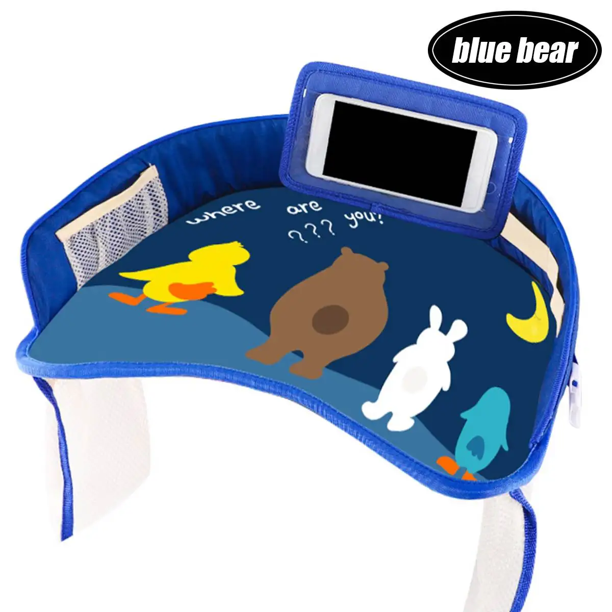 Baby Car Tray Plates Portable Waterproof Eating Table Desk Multi-functionfor Kids Safety Seat Children Toys Storage Holder Gift - Цвет: blue bear