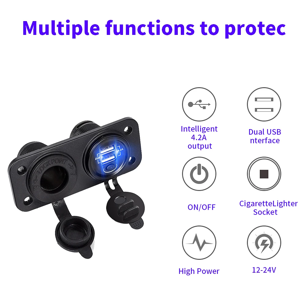 Двойной USB Разъем Панель 12-24 в прикуриватель розетка сплиттер независимый переключатель мобильных телефонов зарядное устройство для автомобиля лодка морской