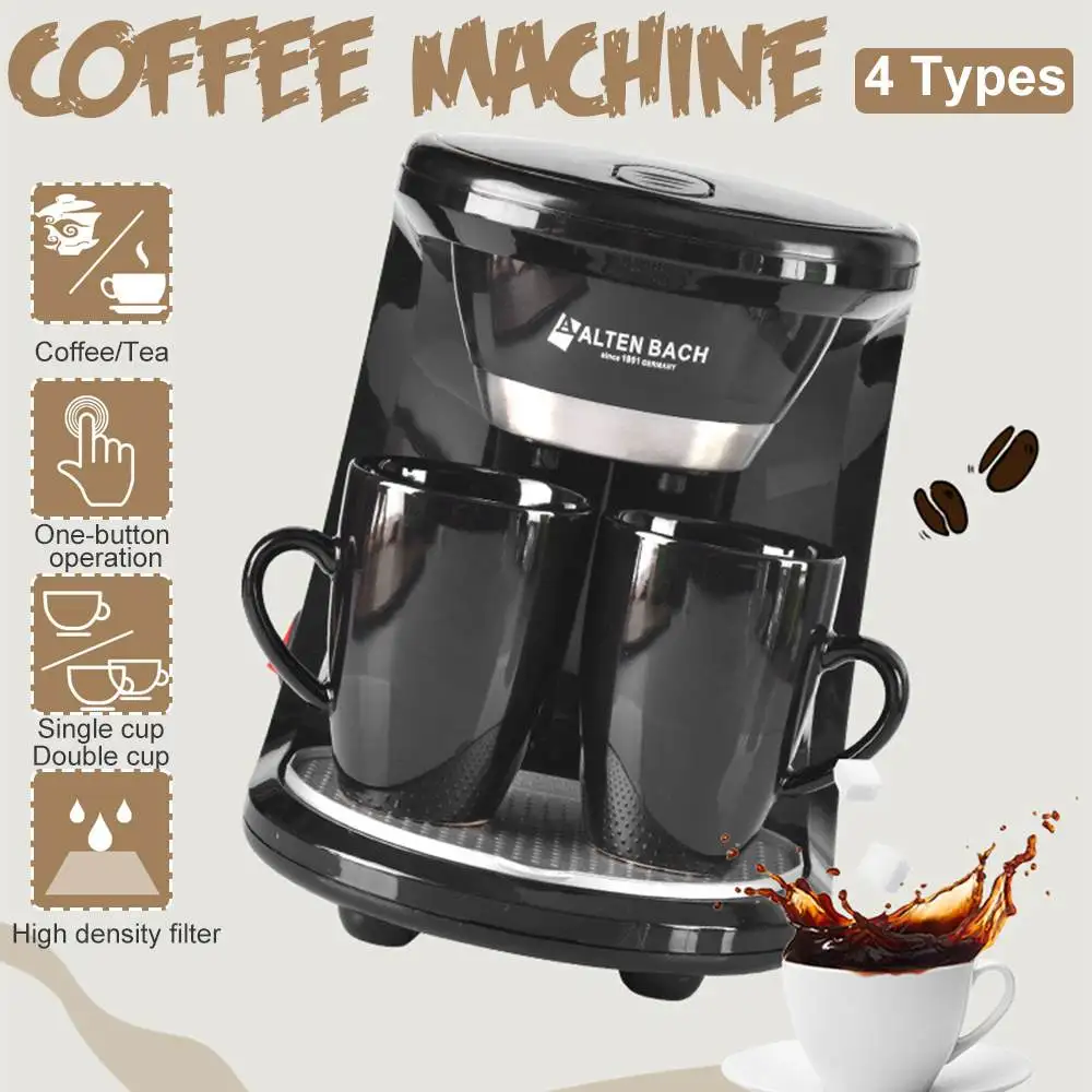 450W Electric Drip Coffee Maker Household Auto Dual Cup Coffee Machine Dual-use American Coffee Tea Machine 110V/220V