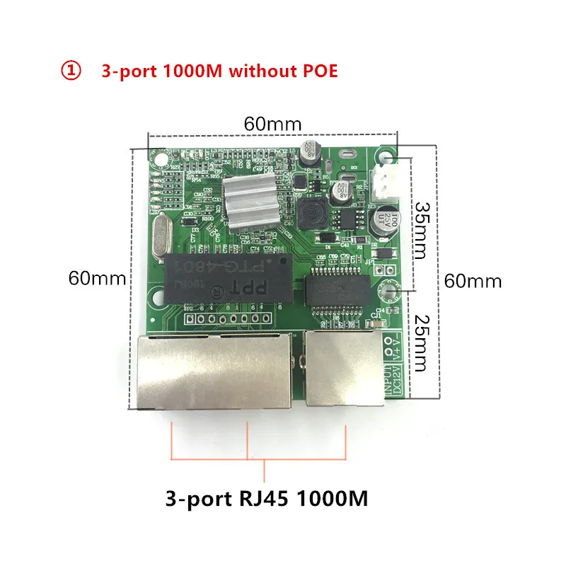 3-port RJ45 1000M Модуль 3-коммутатор широко используется в светодиодный модуль 5 портов 10/100/1000 m контактный порт мини-модуль переключателя PCBA материнская плата - Цвет: 3-port RJ45 1000M
