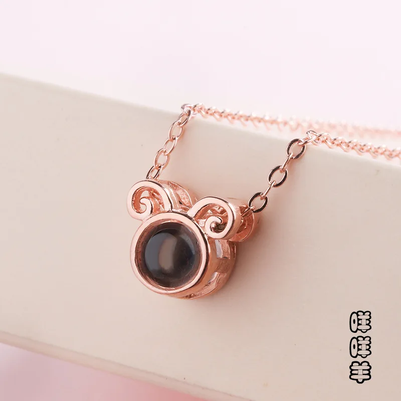 style 5 rose gold Amxiu, милая собачка, животное, ожерелье, 925 пробы, серебряное ожерелье, сделай сам, 100 языков, я люблю тебя, проекционное ожерелье для девочек, детский подарок - Окраска металла: style 5 rose gold
