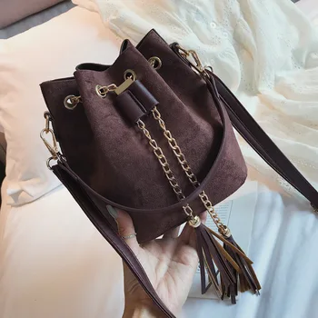 

2020 New Mini Crossbody Handbags Cute Suede Bucket Bag Organizer Small Tassel PU Leather Womens Shoulder Messenger Bags Bolsos