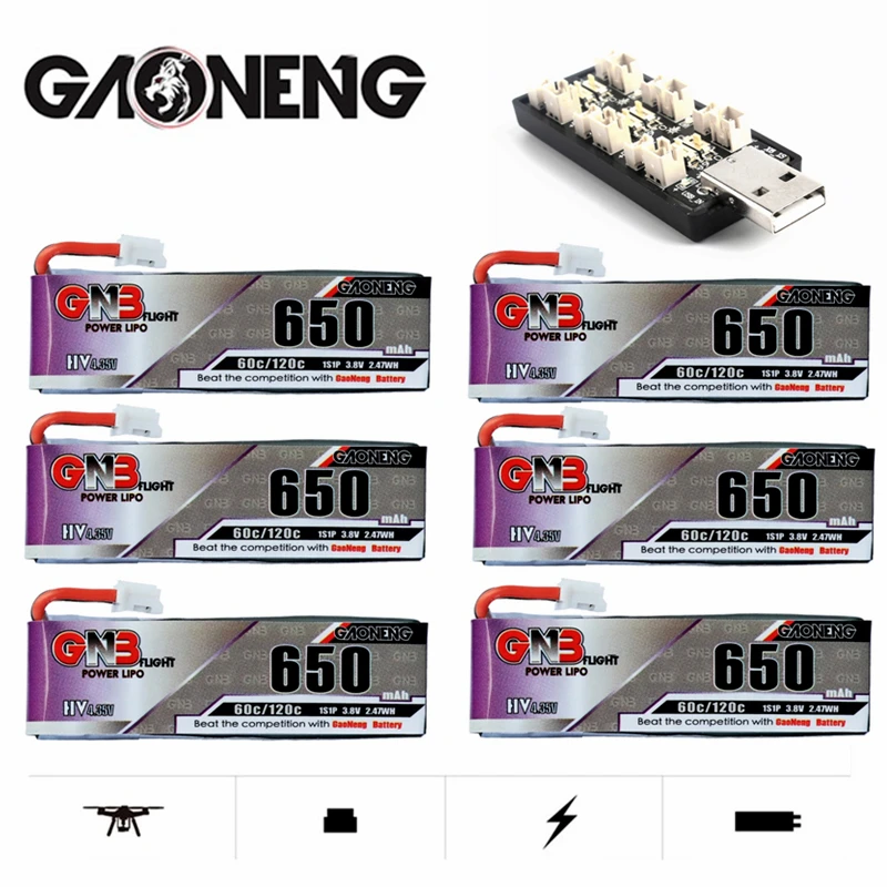 GNB 1S 650mAh 3.8V 60C/120C 4.35V HV Lipo battery + Charger PH2.0 Plug for Tinyhawk Snapper7 E010 M80S Tiny7 Beta85 Drone | Игрушки и
