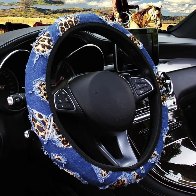 

New Universal Car Steering Wheel Cover Fashion Daisy Flower Knitted Cloth Car Wheel Cover Without Inner Ring Car Interior