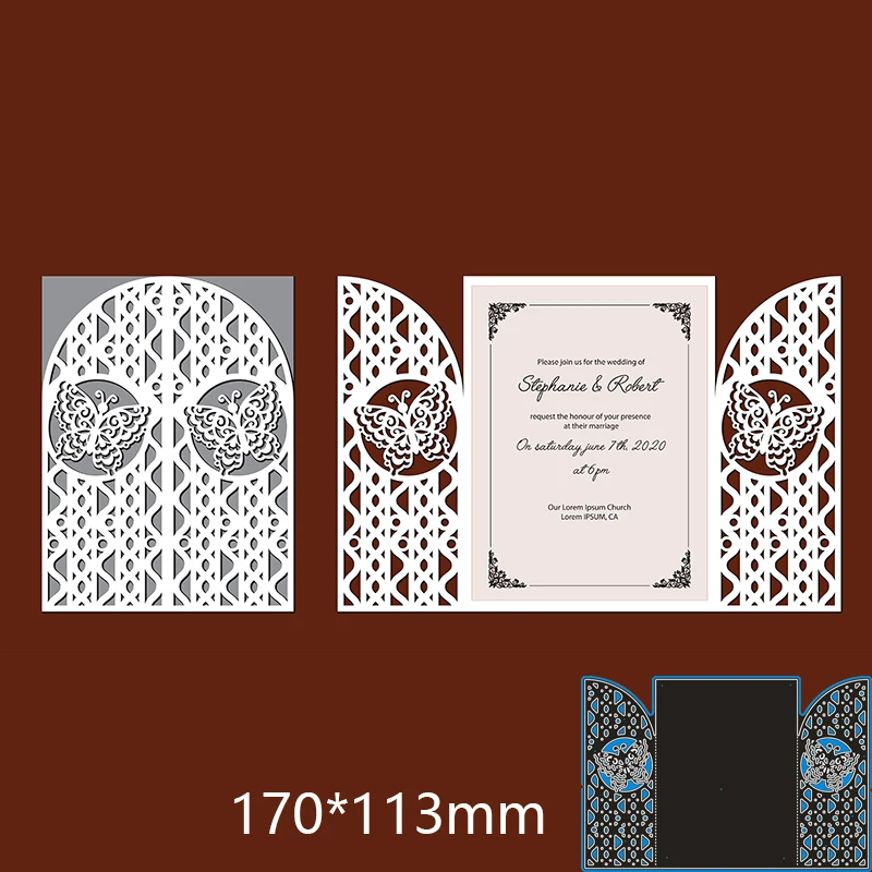 

170*113mm Butterfly round arch invitation Metal Cutting Dies decoration Scrapbook Embossing Paper Craft Album Card Punch Knife