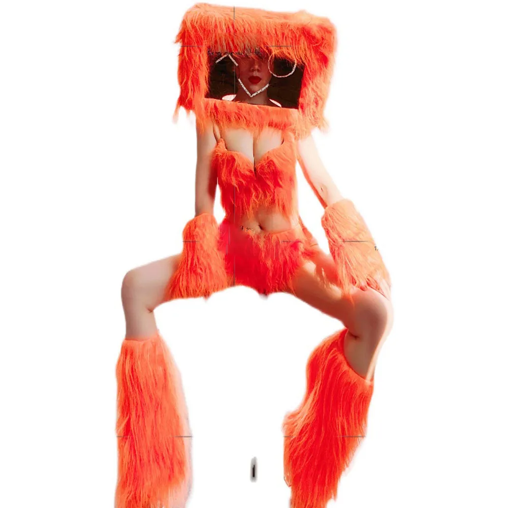 

sexy women bar Playground gogo show costumes hairy headdress performance cost Nightclub singer dancer performance Role costume