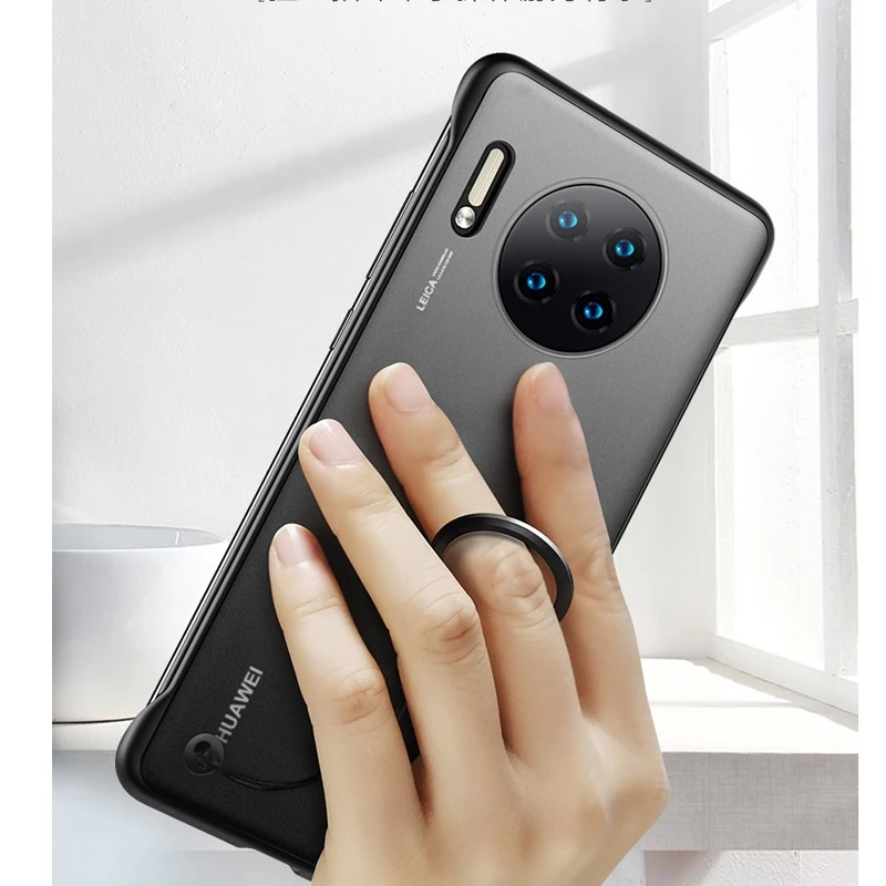 

for Huawei Mate 30 Pro P30 Pro P30 P20 Honor 20 Pro V20 Case Anti-knock Matte Rimless Acrylic Ring Phone Cover with Matel Ring