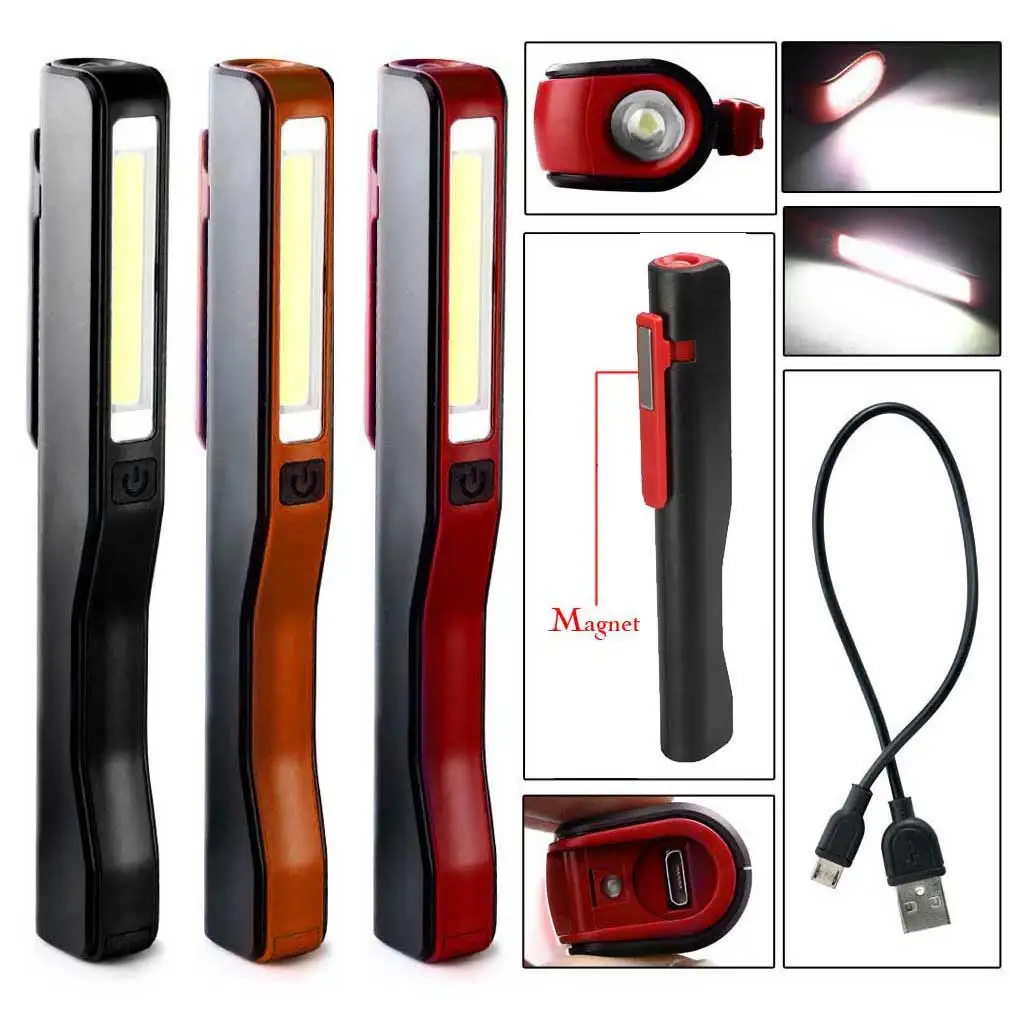 Portable COB Work Light USB Rechargeable Pocket LED Light Magnetic Flashlight 
