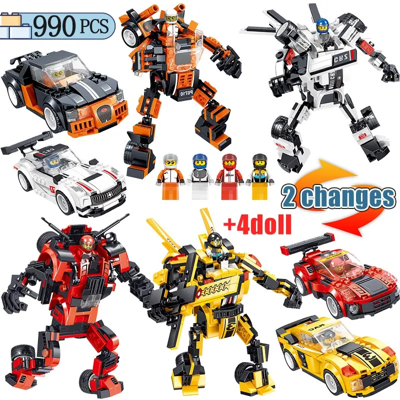 

990PCS Legoingly City Police Technic Car Deformation Military Robot Armour Racing Blocks Christmas Gift Toys For Boy Children