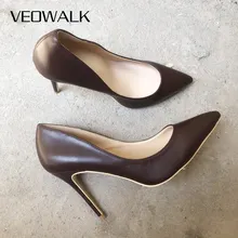 Veowalk/темно-коричневые матовые женские туфли на высоком каблуке-шпильке; элегантные женские туфли-лодочки с острым носком в итальянском стиле; женские модельные туфли без застежки