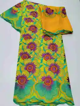 

Big Flower African Lace Fabric With Headcloth High Quality Swiss Voile Lace Small Holes Dubai Laces 5Yards+2Yards For Wedding HL