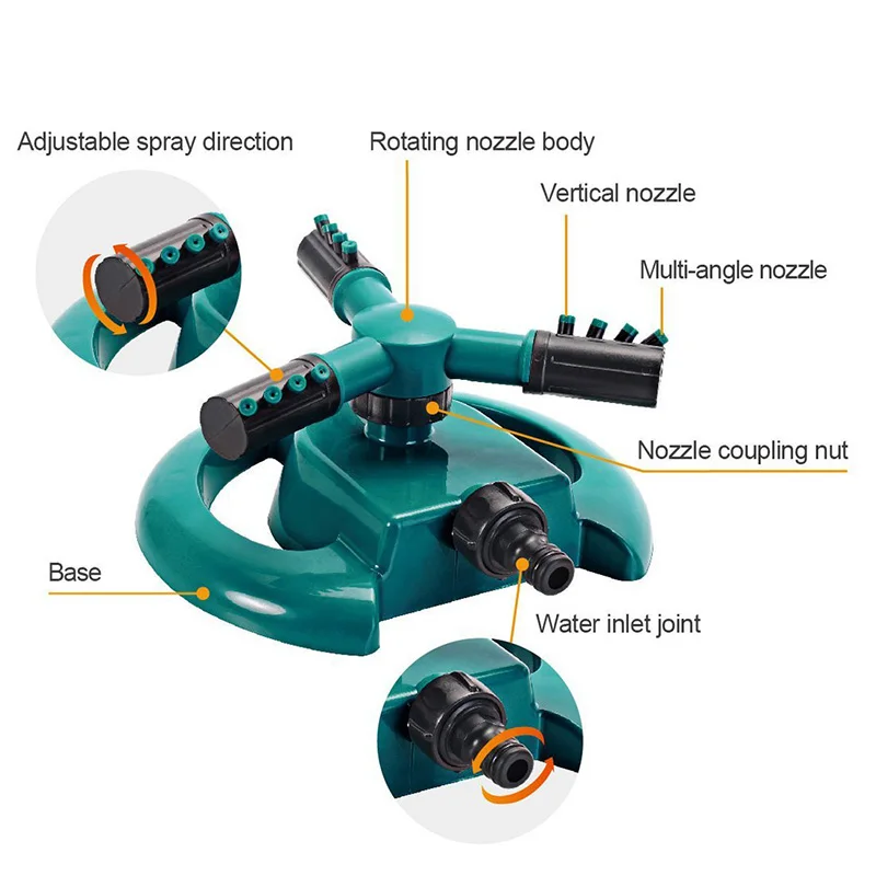 AFBC 360- Degree Automatic Rotation Trigeminal Sprinkler Garden Irrigation Garden Flower Watering Gardening Tool