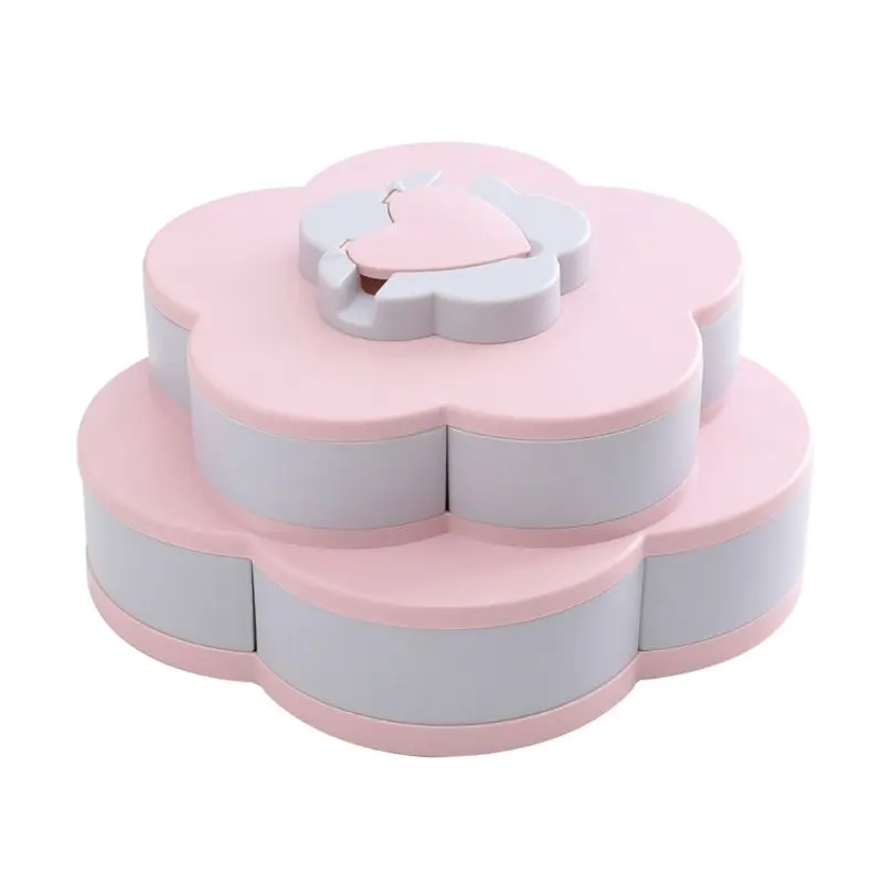 

Petal-Shape Rotating Snack Box Candy Tray Food Storage Box Wedding Candy Plates Double-deck Dried Fruit Organizer Storage