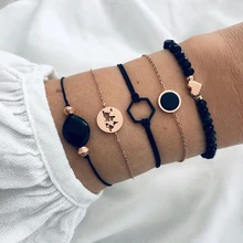 5 шт./компл. Винтаж Браслеты Для женщин Изысканная камень карту в форме сердца из бисера с геометрическим рисунком золотой браслет-цепочка комплект в богемном стиле пляжная ювелирные изделия