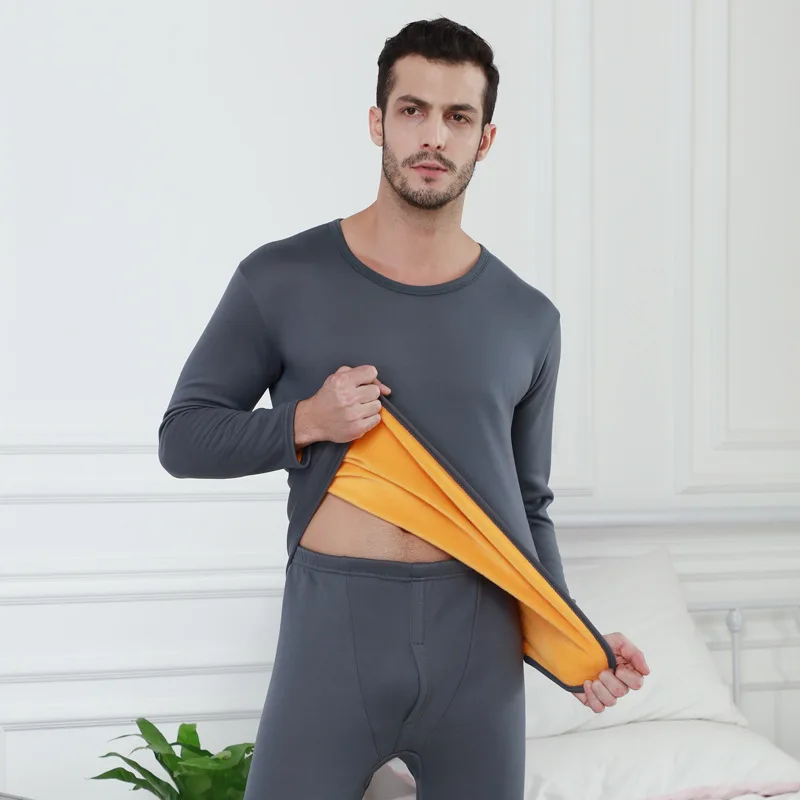 man dark grey Термобелье для мужчин кальсоны флис мужчин осень зима рубашка+ брюки комплект из 2 предметов теплый толстый плюс бархат - Цвет: man dark grey