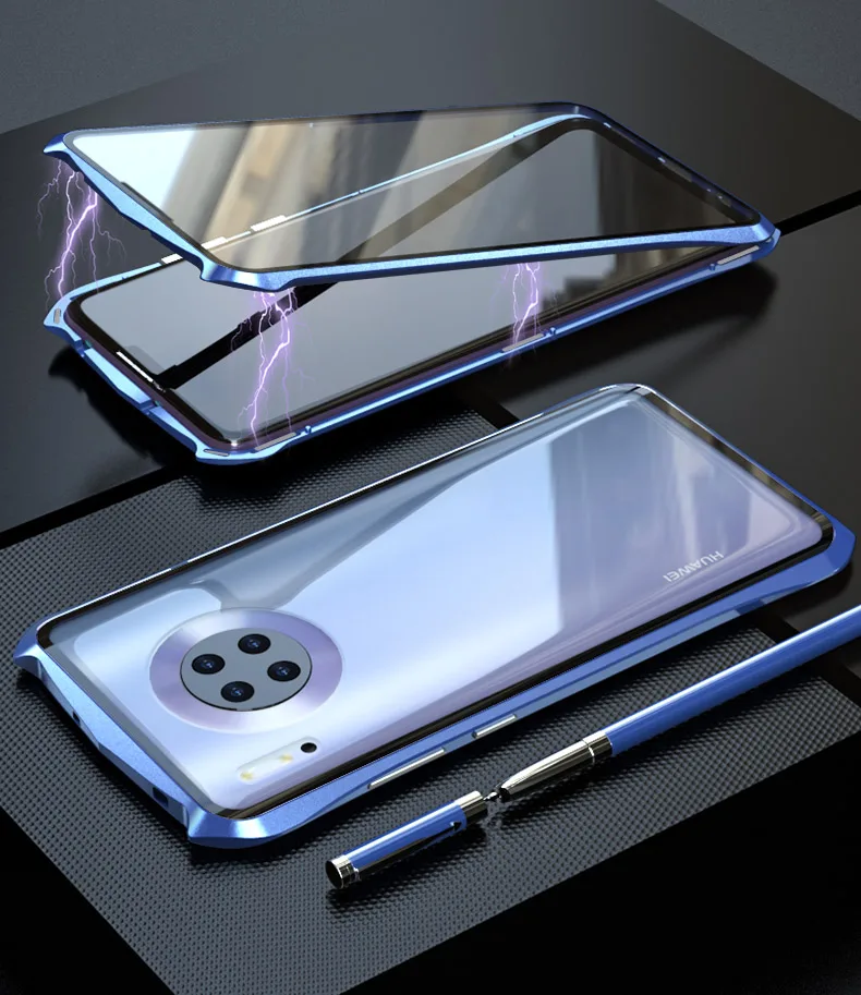 360 Full Protection Magnetic Case For Huawei Mate 30 Pro Glass Case for Mate 30 Metal Bumper Tempered Glass Cover for Nova 5