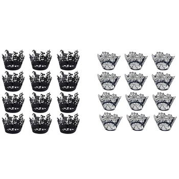 

24Xspider Web, 24Xwitch, Halloween Hollow Paper Cup Ghost Halloween Hollow Cake Cup Around the Cake