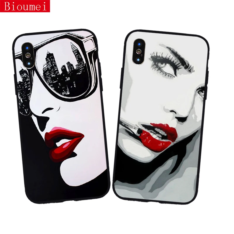 

Bioumei art wonen pop style Silicone case for iPhone XS XR XS Max X 5 SE 6 6S 7 8 Plus soft back cover shell 86