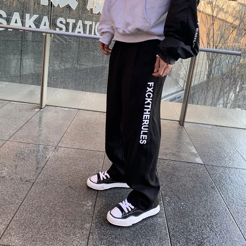 

Tide Brand Pendant Versatile Trousers Men Ins Straight Loose Black Gray Casual Sports Ankle-length Trousers