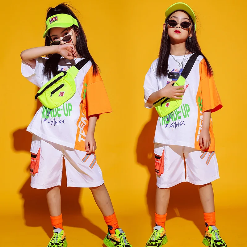 110-170CM Children'S Day Short Sleeve Jazz Dance Set Unisex Street Costumes Summer Boys Girls Hip Hop Dancewear DWY3523 |