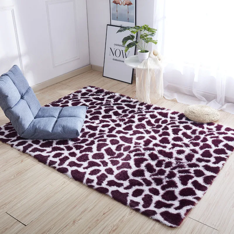 Tie-dye bedside mat thicken balcony coffee table blanket encryption plus soft color solid floor mat living room leopard carpet