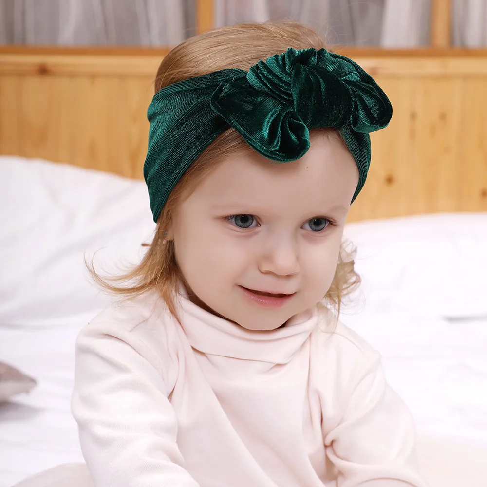 

New Soft Stretch Gold Velvet Rabbit Ears Knot Baby Headband Newborn Cotton Blend Autumn Winter Headwraps Girls Headwear
