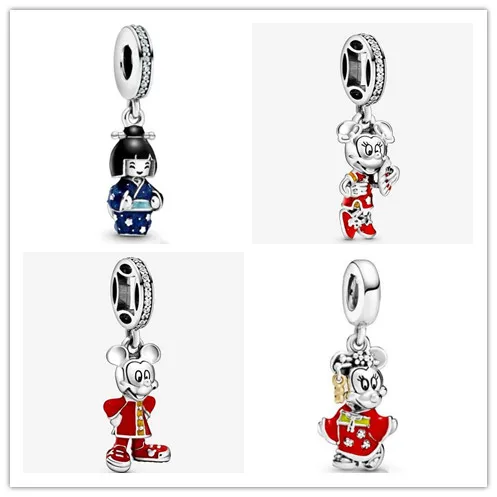 

2020 New Year 925 Sterling Silver Bead Minnie Mickey Mouse Kimono Dangle Charm Fit Pandora Bracelet & Necklace Diy Women Jewelry