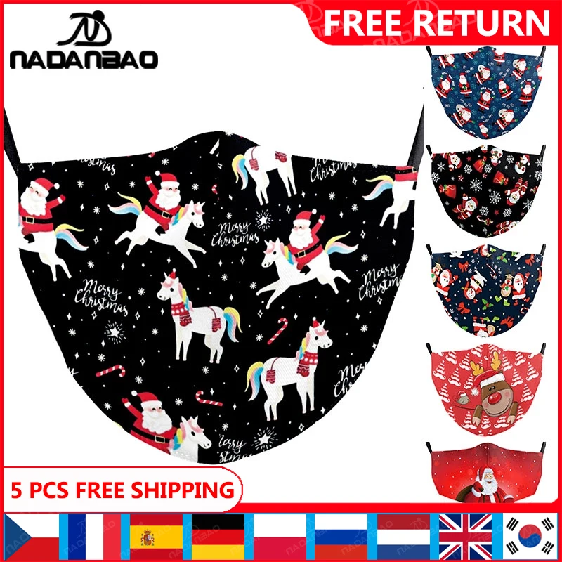 

NADANBAO Cute Unicorn Mask Christmas Kid Face Cover Santa Claus Print Masks Adult Women Kawaii Cartoon Elk Masks New Year