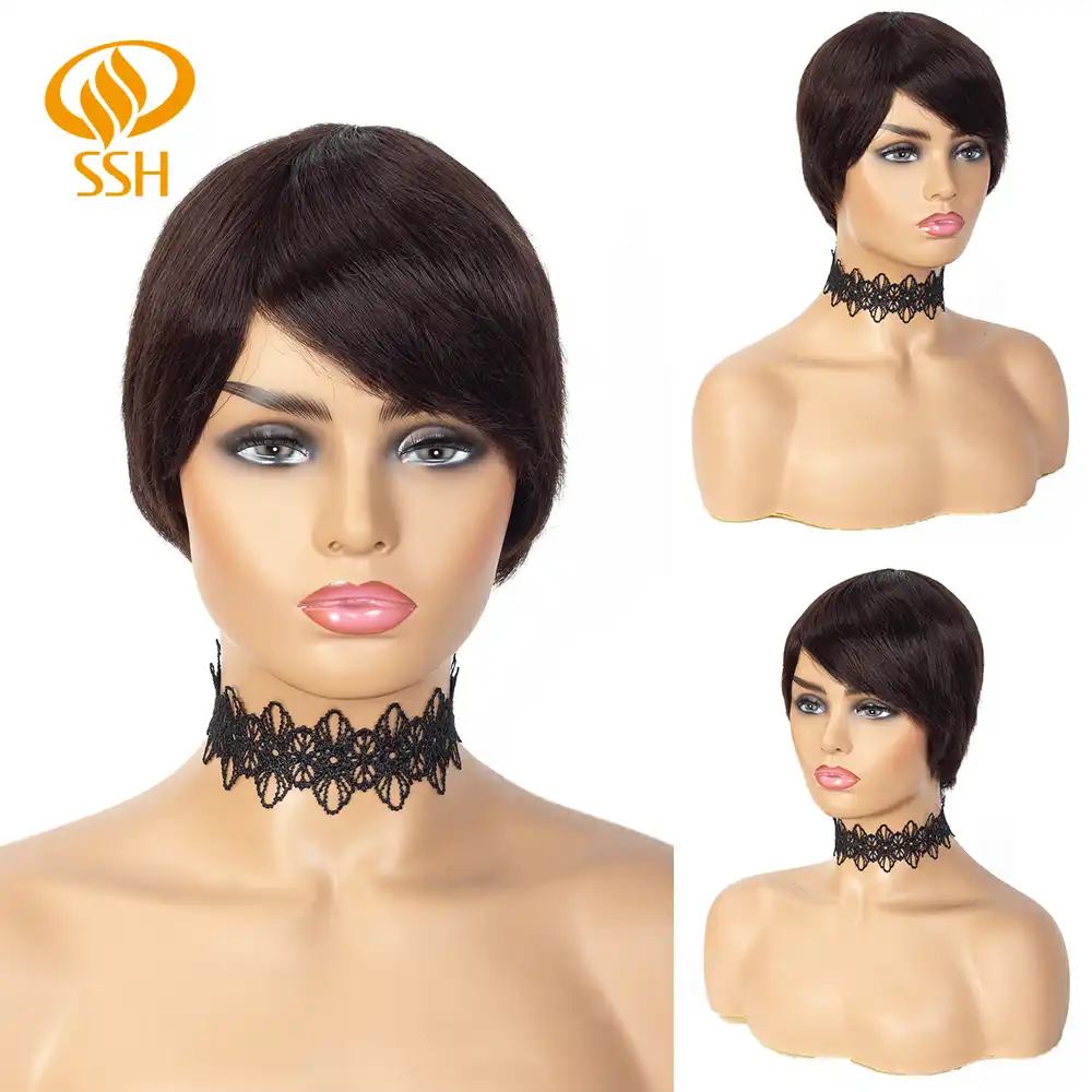 Ssh Brazilskie Remi Korotkie Pryamye Chelovecheskie Volosy Pariki Piksi Dlya Chernyh Zhenshin Bokovaya Chast S Chelkoj Chernyj Cvet Parik Besplatnaya Dostavka Aliekspress