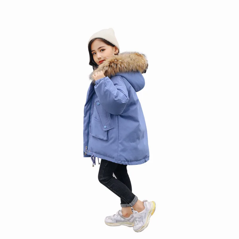ZQLZ/зимняя куртка на утином пуху повседневное пальто с капюшоном и мехом енота для мальчиков теплая плотная Детская Верхняя одежда Детские куртки