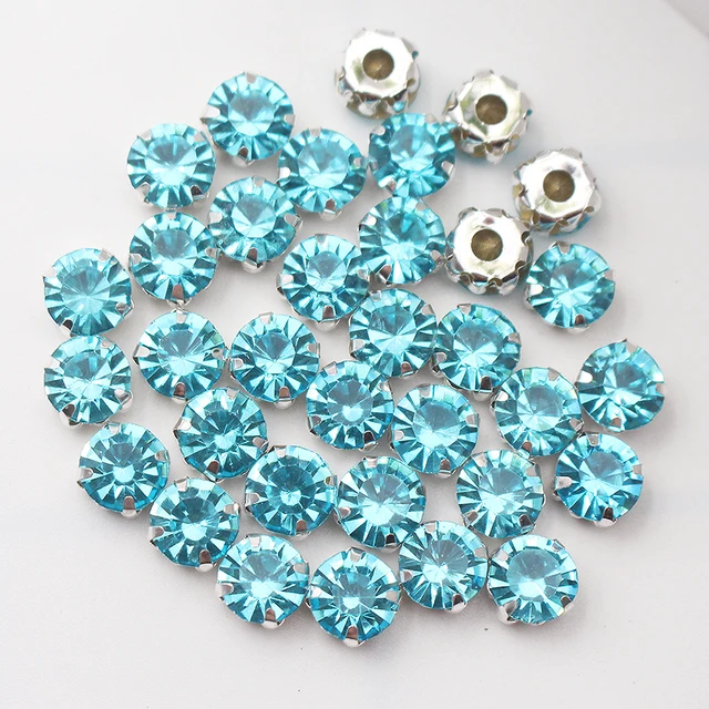 3mm-8mm Claw Cup Crystals Strass Flatback Round Stones Non Hotfix Silver Base Sew On Rhinestones For Clothes DIY Needlework Gems aquamarine