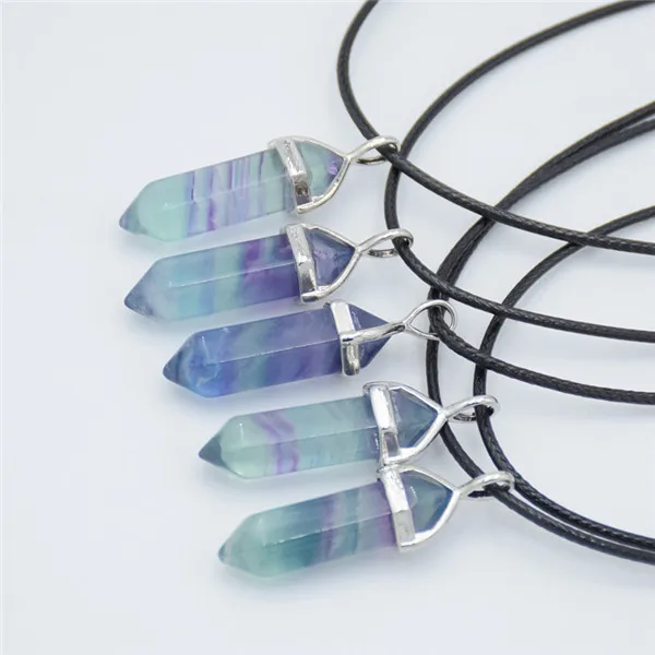 1pc necklace Натуральный фиолетовый зеленый флюорит гексагональная каменная колонна красивые ожерелья с подвесками Винтаж колье ожерелье Модные женские ювелирные изделия - Окраска металла: 1pc necklace