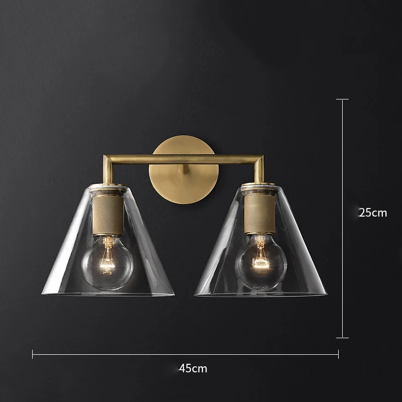 45cmx25cm Bronze Nordic Iron Glass LED Wall Lamps Indoor Decor Cone Sconces Light Fixture Living Room Bedroom Bedside Corridor Design Wall Light - Lampshade Color: 45cmx25cm Bronze