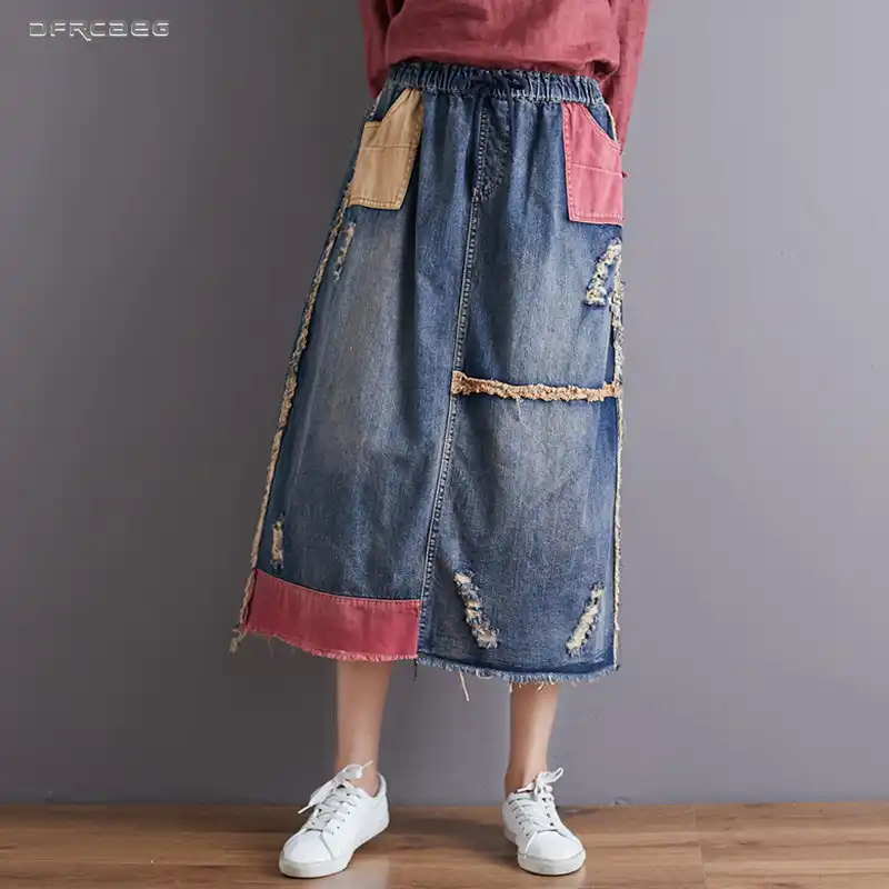 ladies jean skirts long