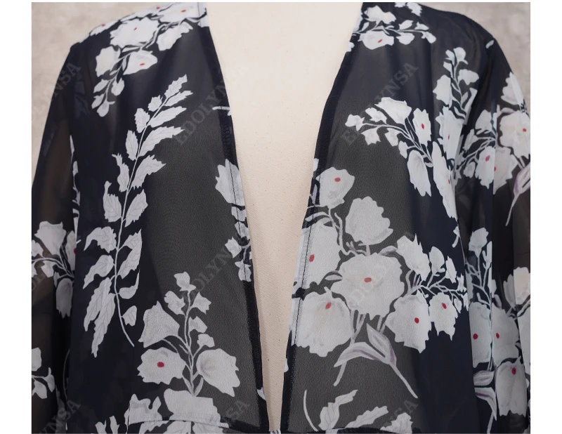 Bikini Cover-ups Boho Printed Long Kimono Cardigan Plus Size White Black Chiffon Tunic Women Beach Wear Swim Suit Cover Up A225