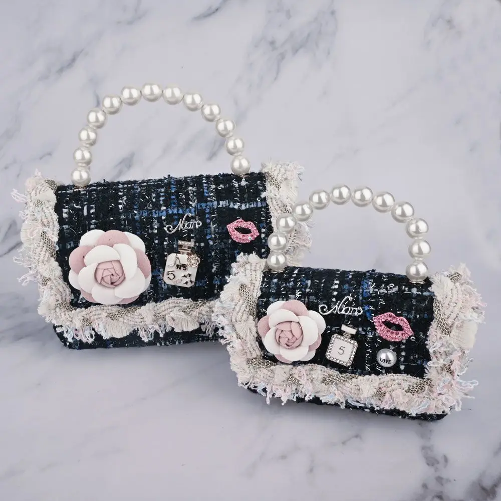 Редкие креативные жемчужные сумочки для девочек, женские сумочки, известный бренд, сумка через плечо с цветочным рисунком, на цепочке, милые сумки через плечо, женская сумка QZ5002 - Цвет: BlackBlueQZ