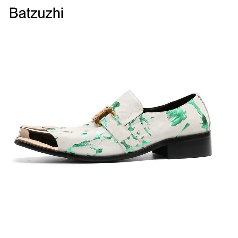Batzuzhi Italian Style Men's Shoes Square Toe Leather Dress Shoes Men Slip on New Design Party and Wedding Shoes Men, Size 6-12
